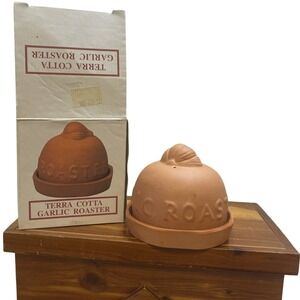 Terra Cotta Garlic Roaster Kitchen Cooking Clay Cookware with‎ Box